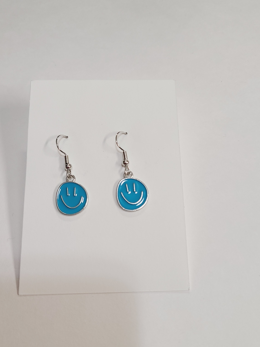 Blue Smiley Face Dangle Earrings
